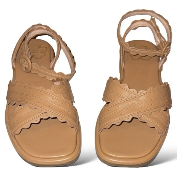 Ted Baker Taymiah Leather Scalloped Edging Ankle Wrap Tan Sandals Size 37 New - Picture 3 of 9